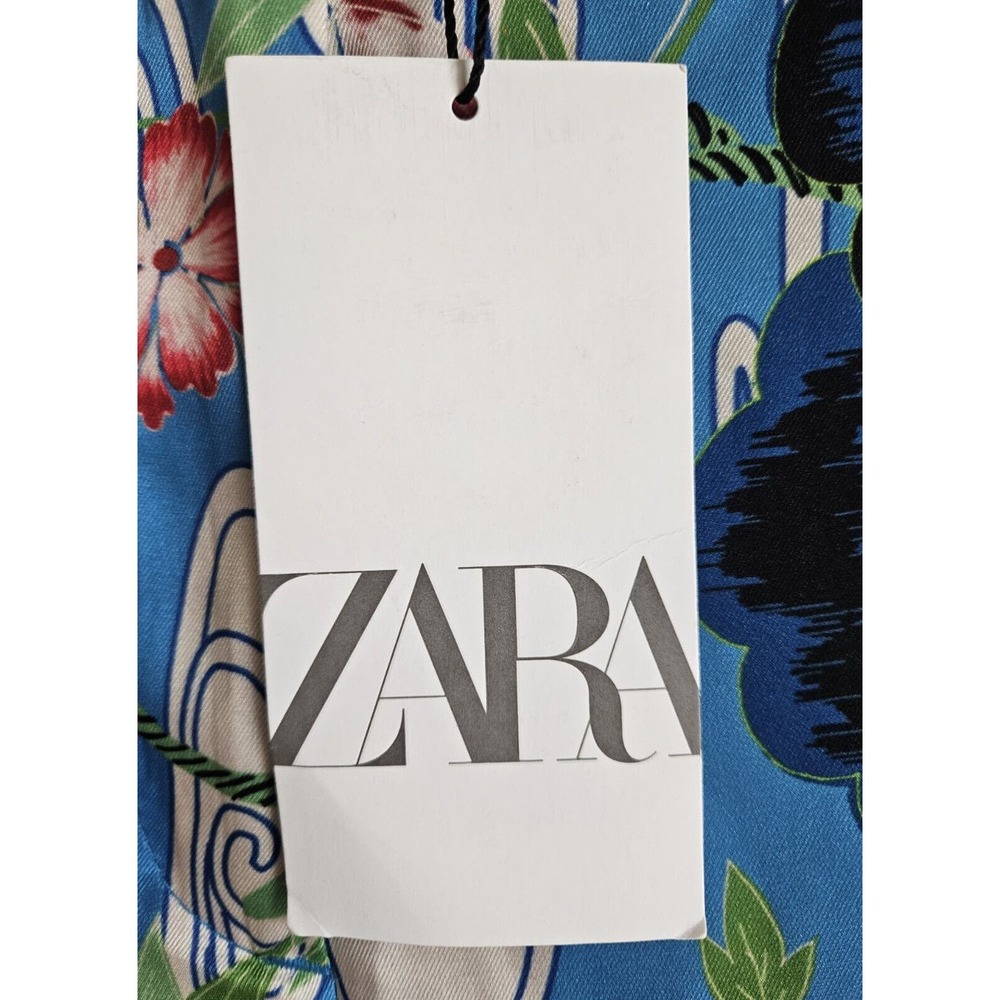ZARA Women's M Palazzo Pants Satiny Tropical Wide Leg Birds Flowers Waist 26" - Picture 4 of 7